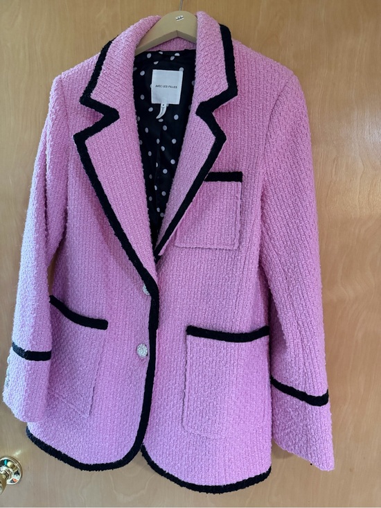 Avec Les Filles Jackets & Blazers - Avec Les Filled Anthropologie Pink Bouclé Blazer with Black Trim
